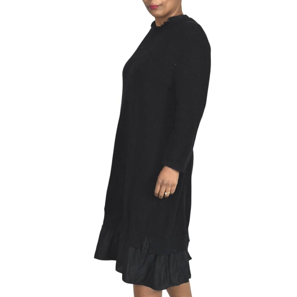 COS Sweater Dress Blue Navy Ruffle Hem Knit Ruched Overlay Layered Size Large - Picture 6 of 14